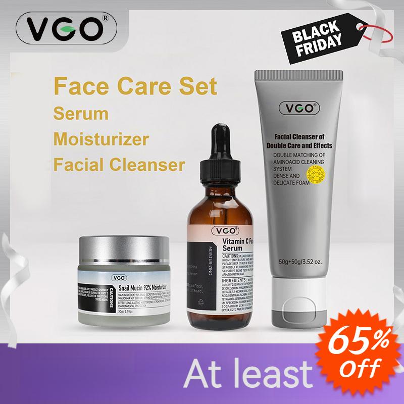 VGO-Vitamin C Serum, Moisturizer, Facial Cleanser Set Cleansing Moisturizing Suitable for sensitive skin-Live Skincare Radiance- Moisture Hydrating facial care vitamin c face serum face gel cream Acne Comfort Skin Repair