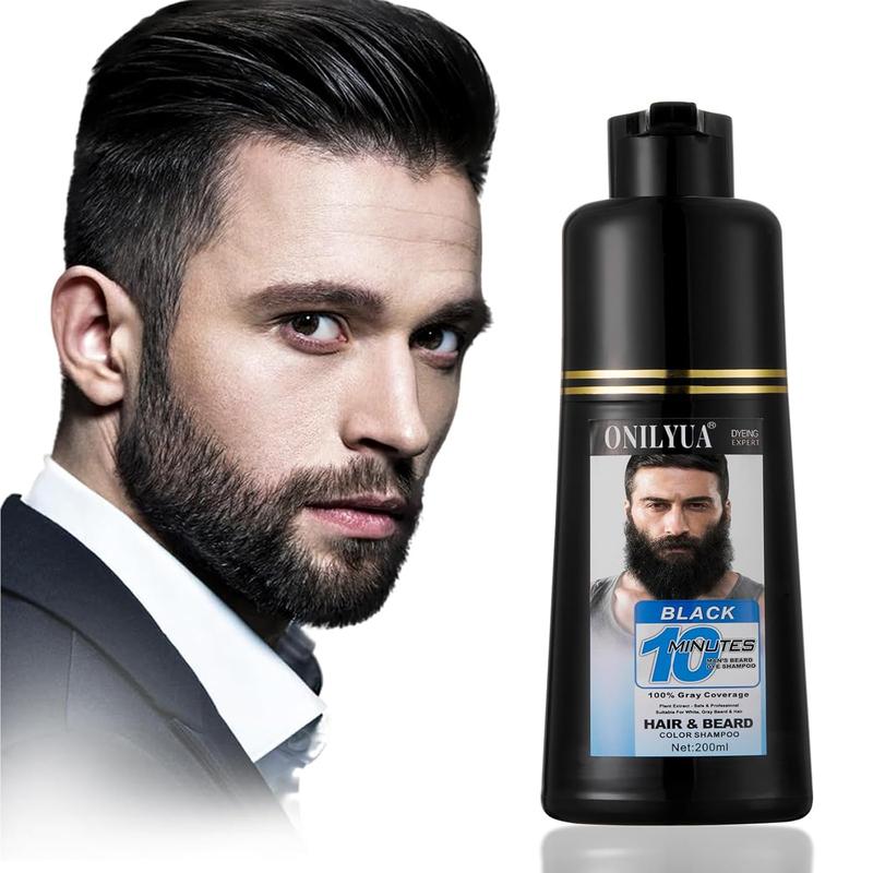 Men's 3-in-1 Black Beard &Hair Dye Shampoo, instant Grey Darkening Beard Color Shampoo in 10 Minutes, Simpler Gray Reducing Mustache & Beard Dye for Men, with Plant Extract for Healthy Facial Hair Haircare