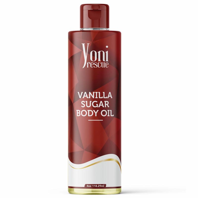 Vanilla Sugar Body Oil, 4oz with Apricot, Jojoba, Avocado Oils & Vitamin E Oil, Fast-Absorbing, Nourishes and Hydrates Skin, Skin Repair, Body Care, Ideal for All Skin Types, Sugar & Vanilla Fragrance Moisturizer by Yoni Rescue warm vanilla Vanilla Bean