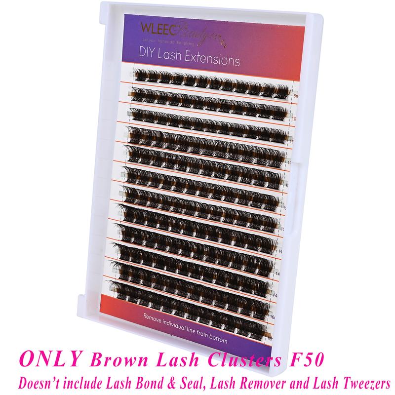 Wleec Beauty Lash Extension Kit, 280PCS D Curl Lash Clusters Kit with Lash Bond and Seal, Lash Remover, Lash Tweezers, Mix 8-16mm Brown Lash Clusters Wispy, Individual Lashes D Curl Cluster Eyelash Extension Makeup for DIY Lash Extension Kit at Home