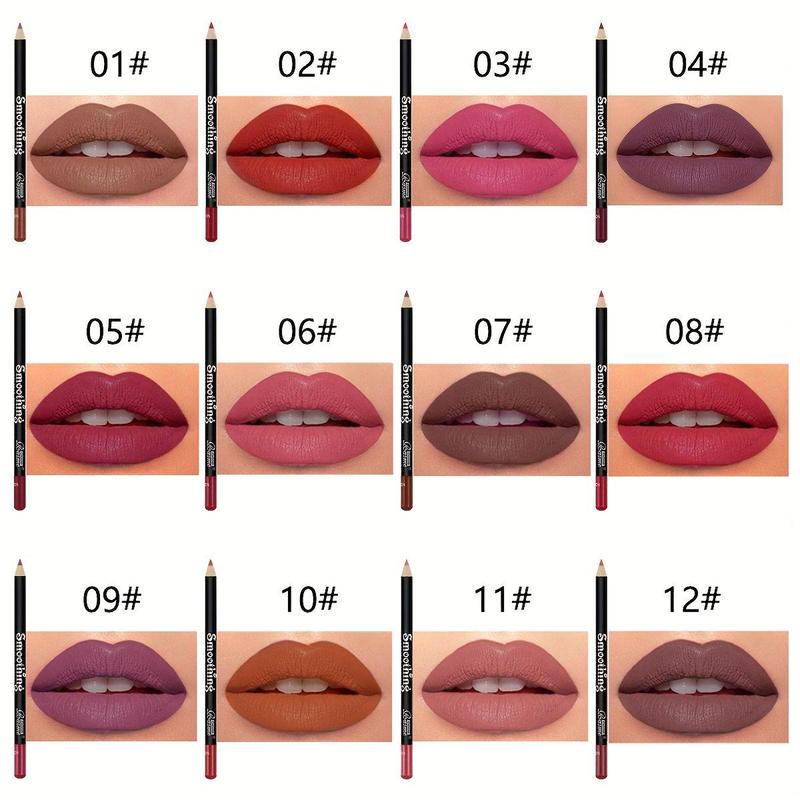 Lip Liner Set, 12pcs set Matte Lip Liner Pencil, Easy Coloring Lip Pencil, Suitable for All Occasions, Girls and Women Makeup Accessories, Makeup Products, Christmas, Christmas Gift