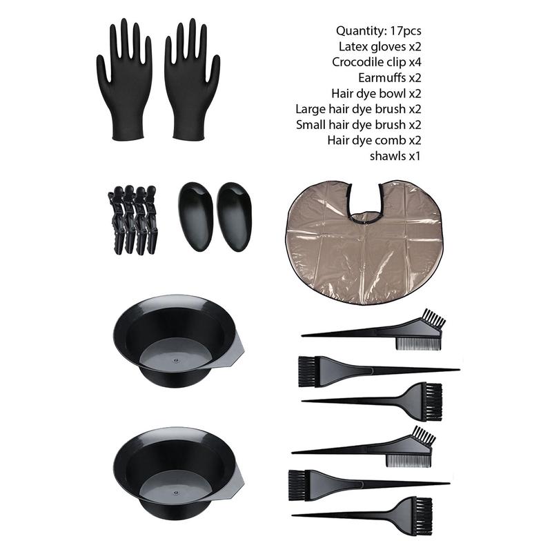 17pcs Professional Hair Dyeing Kit, Barbershop-specific Tool, Salon-quality Hair Dyeing Bowl & Black Brushes Set