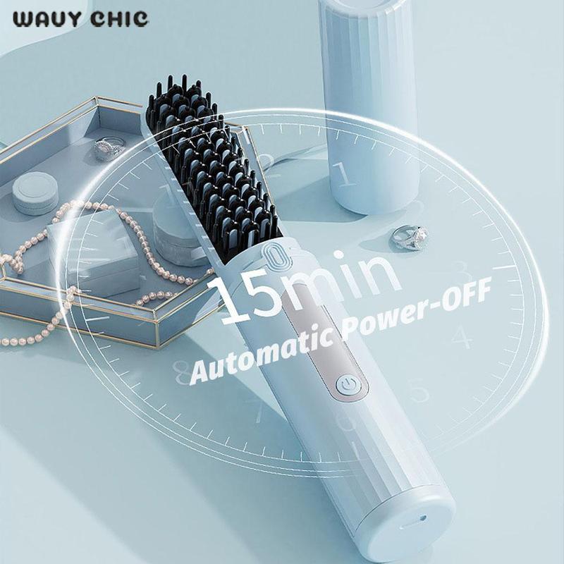 [Wavy Chic]2024 New Cordless Hair Straightening Brush, Rechargeable Portable Mini Hair Straightener, Negative Ion Hair Care Comb, Curly Hair Straightening 2 in 1