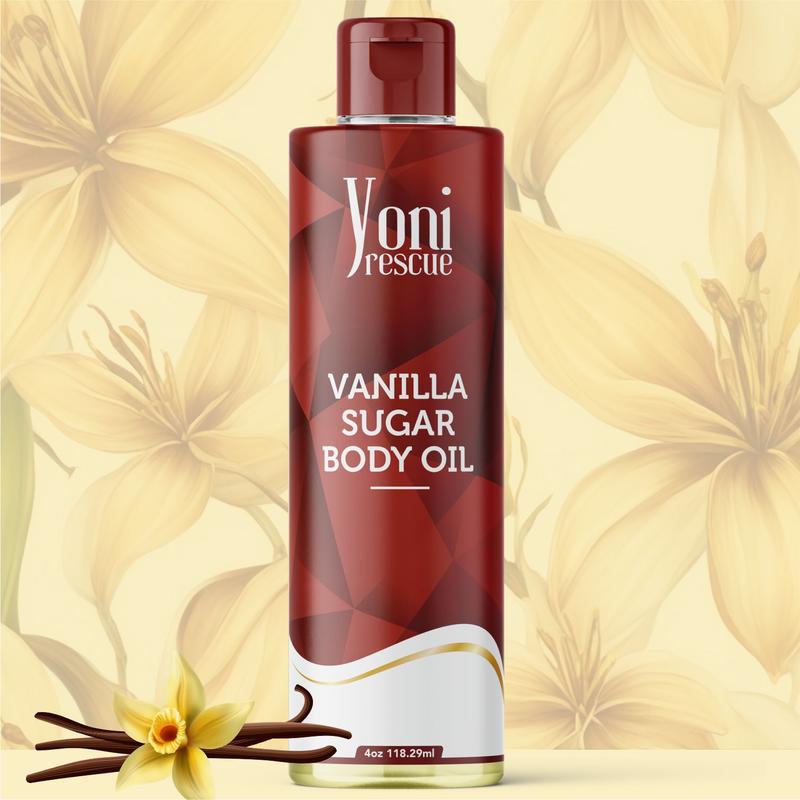 Vanilla Sugar Body Oil, 4oz with Apricot, Jojoba, Avocado Oils & Vitamin E Oil, Fast-Absorbing, Nourishes and Hydrates Skin, Skin Repair, Body Care, Ideal for All Skin Types, Sugar & Vanilla Fragrance Moisturizer by Yoni Rescue warm vanilla Vanilla Bean