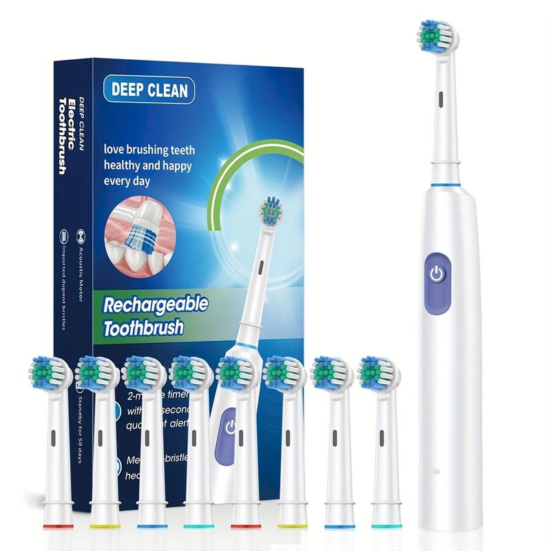 Rechargeable Electric Toothbrush Set, 1 Box Electric Toothbrush with 8 Counts Replacement Brush Heads, Intelligent Timer Toothbrushes for Adults, Christmas Gift