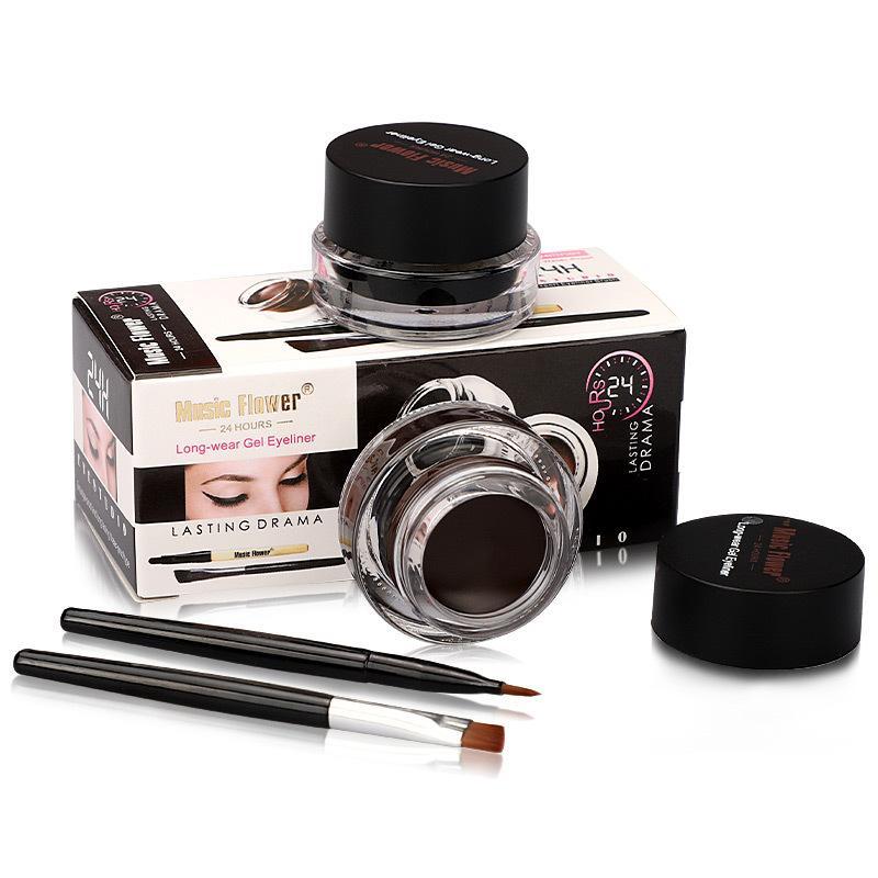 2 in 1 Black & Brown Long Lasting Makeup Eyeliner Pomade, 1 Set Smudge Proof Eyeliner Cream with Eyeliner Brush, Dual Use for Eyebrow Tint with Eyebrow Brush