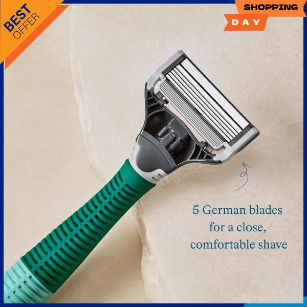 Harry's Razors for Men, 1 Handle (Sage) and 3 Razor Blade Refills with German Engineered 5-Blade Technology