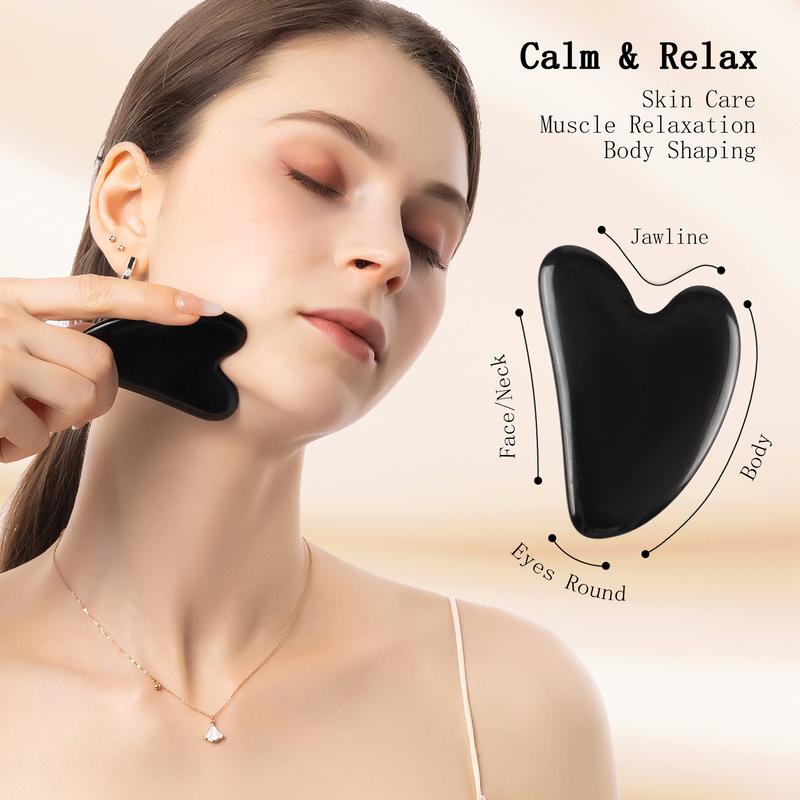 Gua Sha Facial Tools Set, 4pcs Natural Obsidian Jade Gua Sha Face Sculpting Tools, Face Roller & GuaSha Tool for Face Skincare Comfort