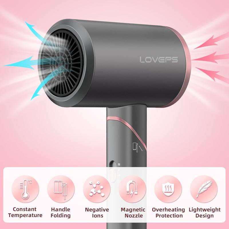 LOVEPS Hair Dryer with Diffuser, 1800W Ionic Travel Blow Dryer, Foldable Handle, Constant Temperature Hair Care Without Hair Damage Halloween, Christmas, Fall Gift, Winter Gift, Short Curly Hairstyles