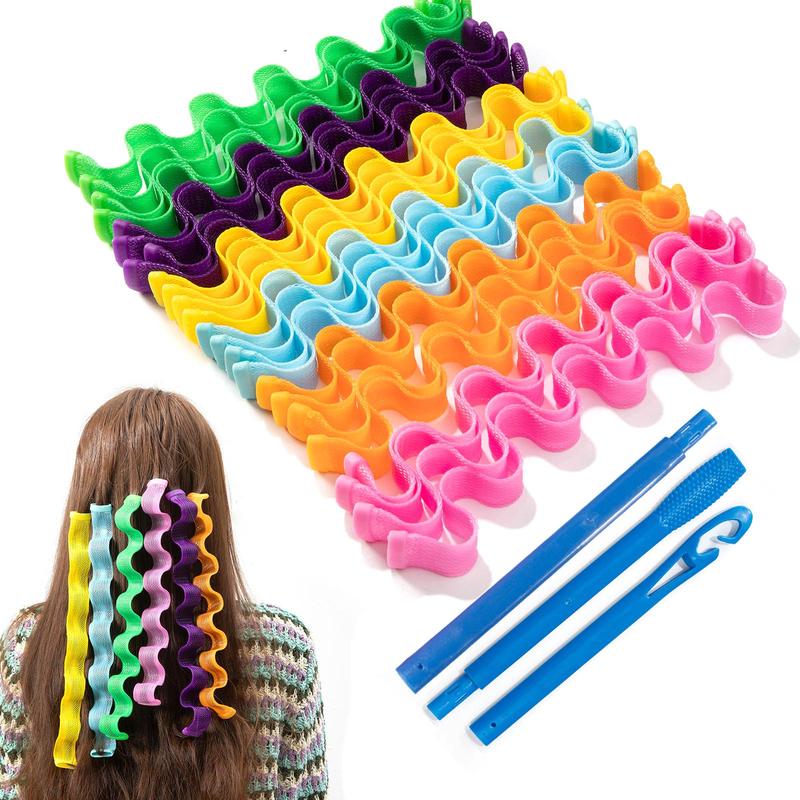 Heatless Spiral Hair Curlers Set for Long Hair (27pcs set), 24pcs No Heat Curls Hair Rollers & 3 Counts Manual Hair Styling Tools for Women & Girls