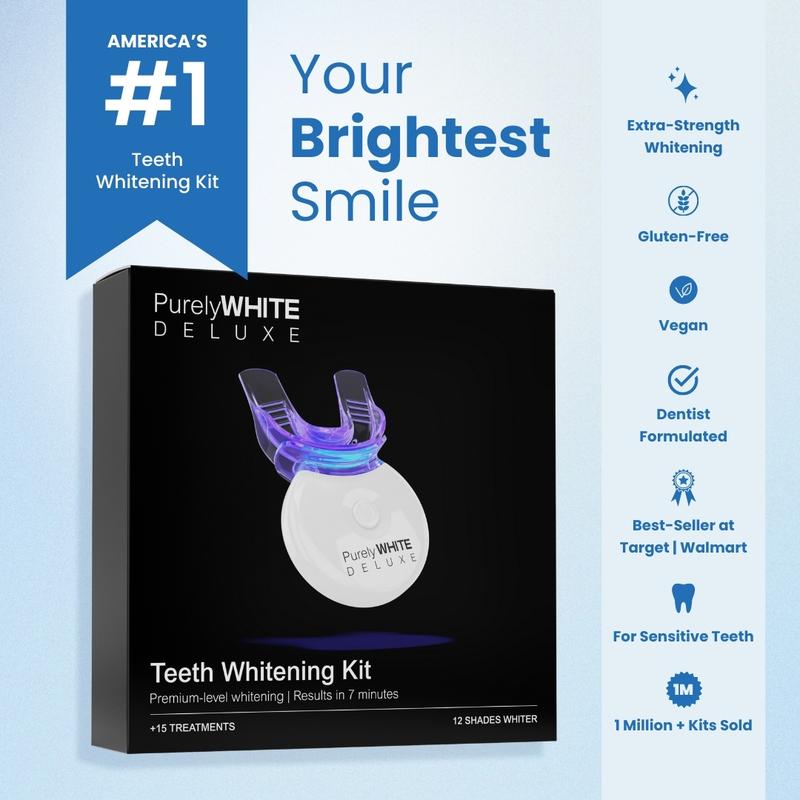 PurelyWHITE Teeth Whitening Kit | Advanced 10X LED Light, Instant Whitening, Oral Stain Remover For Sensitive Teeth