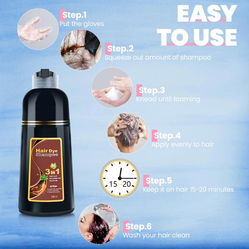 MEIDU Dark Brown Hair Dye Shampoo 3-in-1 ,Herbal Ingredients 3 in 1,Contains Ginseng Extract,Can cover gray hairs,Natural Haircoloring, Salon