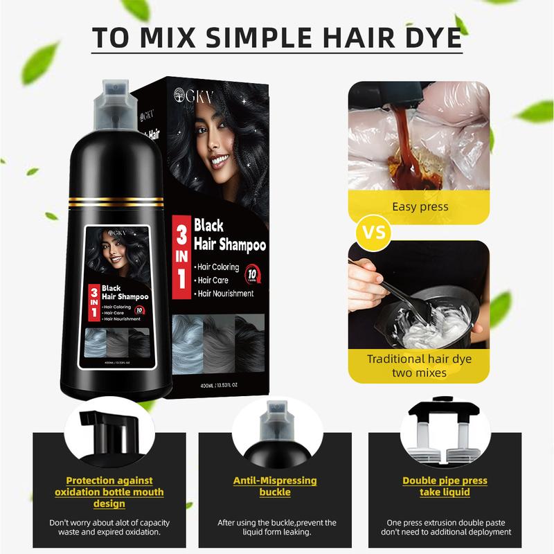 GKV 3 in 1 Hair Dye Shampoo - Various colors available,Herbal Ingredients Natural Shampoo, Natural Haircoloring, Plant Haircare, black hairdye