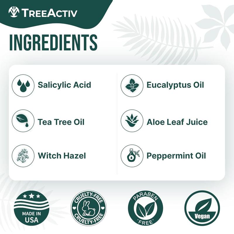 TreeActiv Body Acne Treatment Spray 4 fl oz, 2% Salicylic Acid Spray, Back Acne Spray, Tea Tree Oil Spray with Aloe Vera, Body Acne Spray, Back Acne Solution, Butt Acne Clearing Treatment, 1000+ Uses