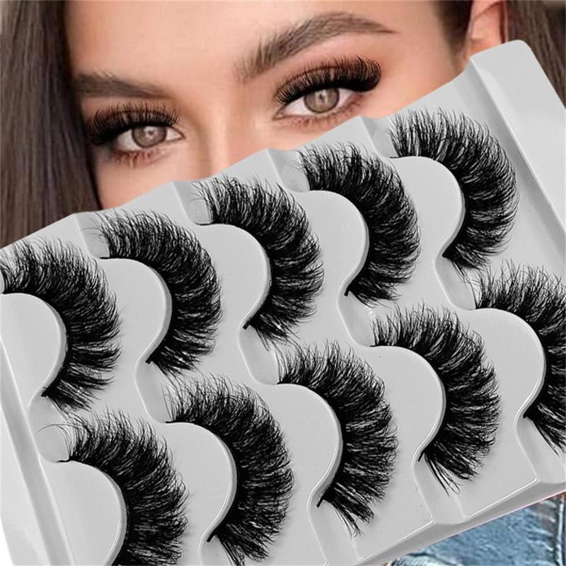 Fluffy False Eyelashes, 5 Pairs Natural Faux Cluster Lashes, Volumized False Eyelashes For Women And Girls Makeup Enhancement