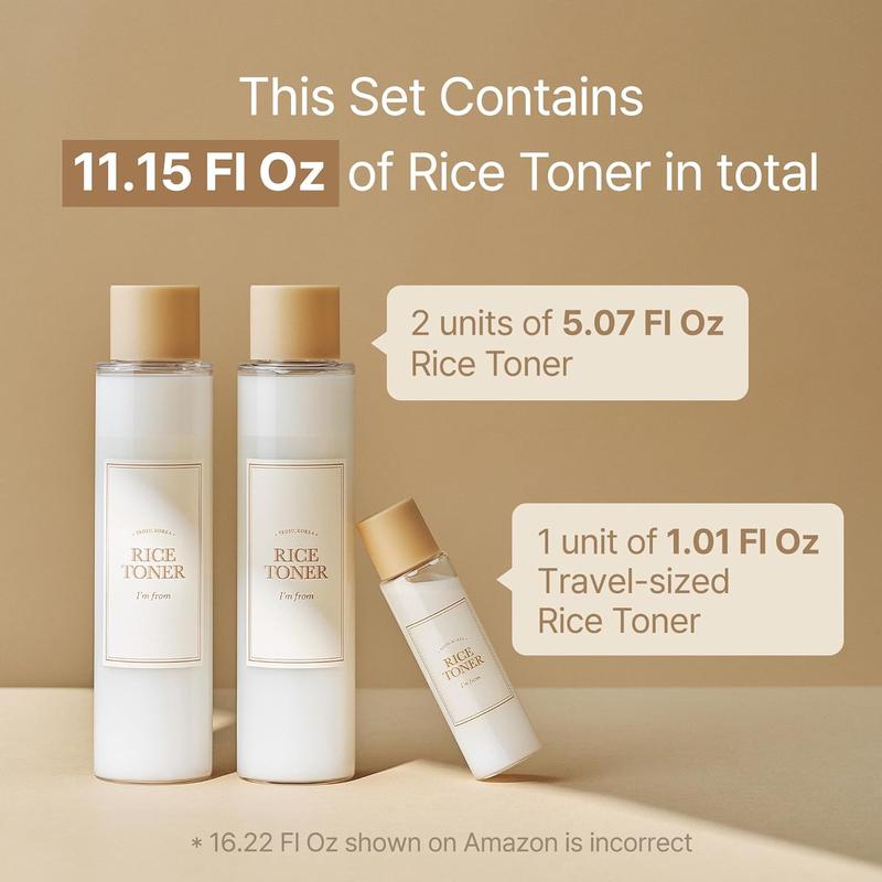 [I'M FROM OFFICIAL SHOP] Rice Toner 2+1 Set, 77.78% Rice Extract from Korea, Glow Essence, Hydrating for Dry Skin, Vegan, Alcohol Free, Fragrance Free, Peta Approved, K Beauty Toner Moisture Skincare Skin Repair Comfort Hydrate Moisturizer Moisturizing