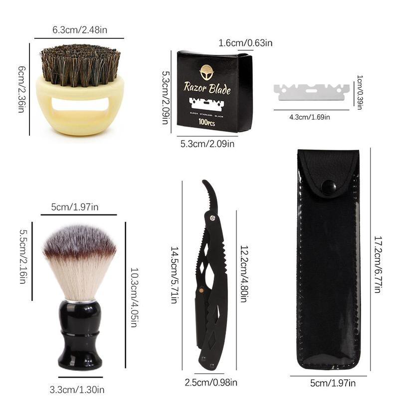 Men's Razor Set, 5 Counts set Professional Shaving Tool Set, Razor Holder & Brush & Blade & Leather Storage Case & Beard Foam Brush, Ideal Gift for Men