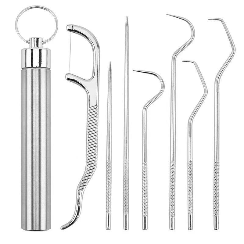 Stainless Steel Toothpick Set, Portable Toothpick Set with Storage Tube, Oral Teeth Cleaning Tool, Multifunctional Pocket Tool for Home & Travel