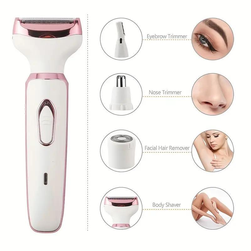 4 in 1 Electric Eyebrow Trimmer, 1 Box Rechargeable Waterproof Eyebrow Shaver & Accessories, Multifunctional Hair Removal Tool for Women, Christmas