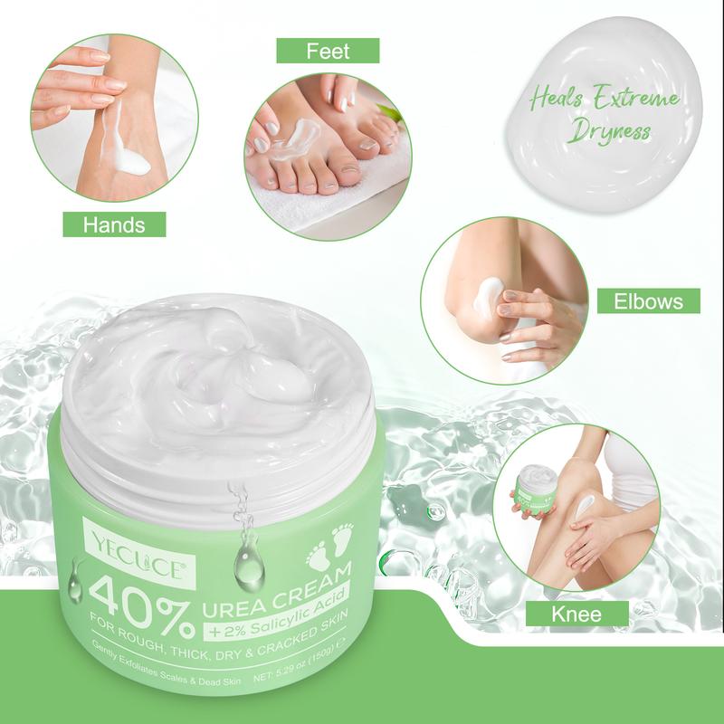 YECUCE 40% Urea Cream +2% Salicylic Acid , Hyaluronic Acid Moisturizing,  Foot Cream & Hand Cream Maximum Strength with Tea Tree & Aloe Vera For Deep Moisturizes Exfoliation,  Callus Remove, Hydrate Callus Remover & Soften For AIl Skin Types Jojoba Nails