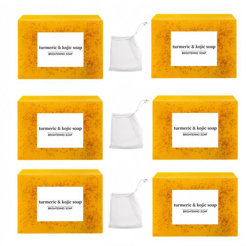 Lemon Turmeric & Kojic Acid Soap Bar, Face &Body Wash, Dark Spot Reducer, Daily SkinCleanser Sets for Acne-prone Skin, MoisturizingGentle Kojic Acid Soap Bar Set with Soap SaverBags, Halloween, Fall