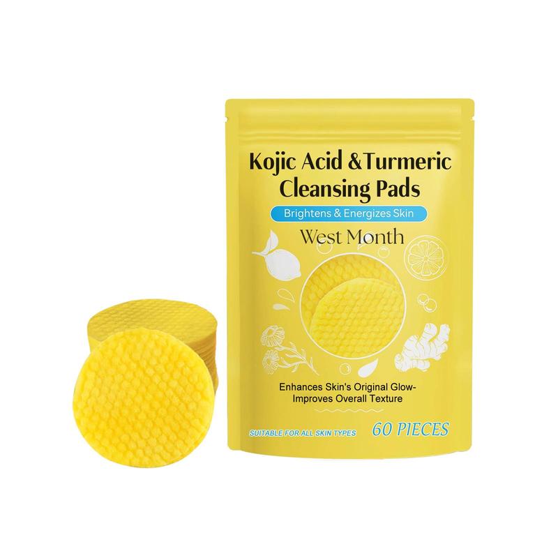 Kojic Acid & Turmeric Cleansing Pads, 60pcs set Gentle Exfoliating Facial Pads, Deep Cleansing Facial Skin Care Product for Women & Men