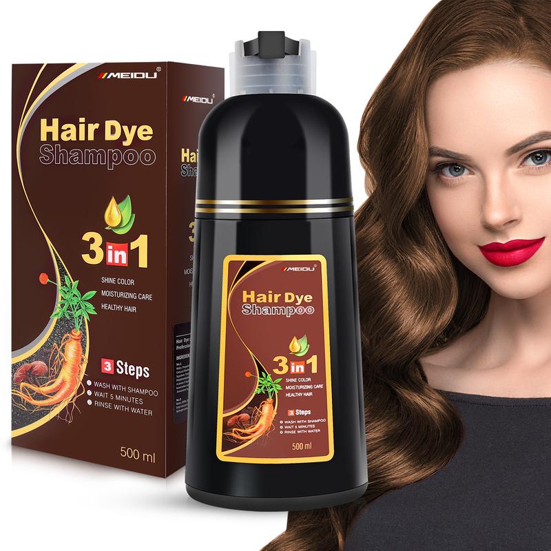 MEIDU Dark Brown Hair Dye Shampoo 3-in-1 ,Herbal Ingredients 3 in 1,Contains Ginseng Extract,Can cover gray hairs,Natural Haircoloring, Salon