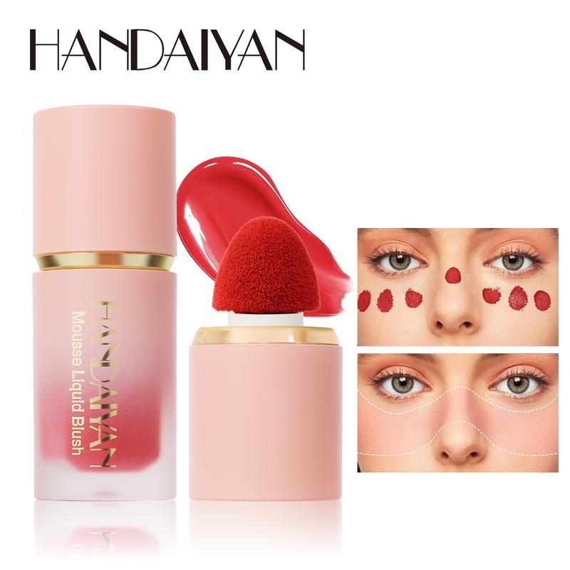 HANDAIYAN Velvet Mousse Liquid Blush, Matte Natural Silky Smooth Blush Stick with Applicator, Lightweight, Long-wearing, Smudge Proof, Natural-looking Makeup Cosmetic