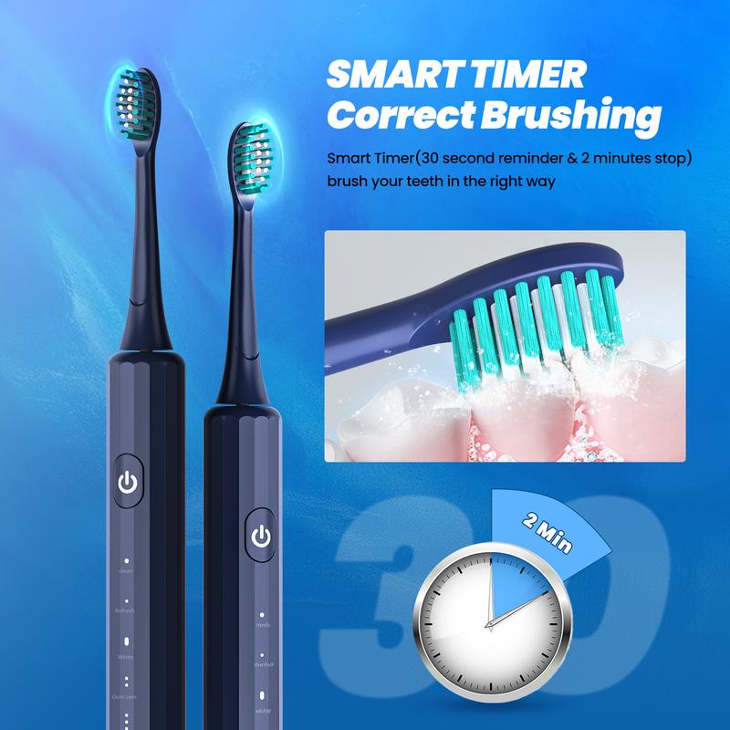 SEJOY Sonic Electric Toothbrush Rechargeable Power 5 Modes Timer, With 8 Brush Heads