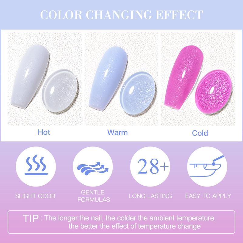 Color Changing Gel Nail Polish Set, 12pcs set Temperature Changing Semi Permanent Nail Art Gel Varnish, Nail Art & Nail Polish for Women & Girls