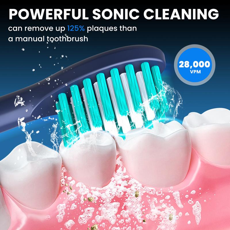 SEJOY Sonic Electric Toothbrush Rechargeable Power 5 Modes Timer, With 8 Brush Heads