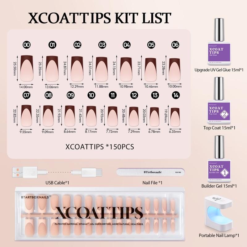 btartboxnails XCOATTIPS French Tip Press on Nails - Square or Almond Skin tones Press On Nails ,46.99$ Long Fake Nails Kit with UV Glue, Nails Lamp, All in One Soak Off Acrylic Fake Nail Extension