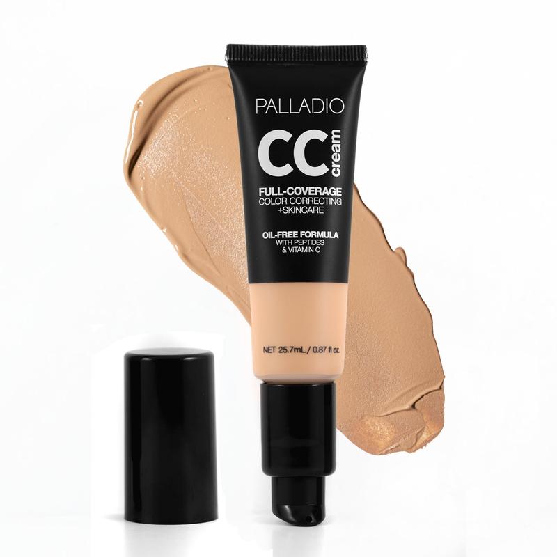 Palladio Full-Coverage Color Correction CC Cream, Oil-Free with Peptides & Vitamin C, Best for Correcting Redness and Uneven Skin Tone, Buildable Foundation Coverage, Vegan and Cruelty-Free