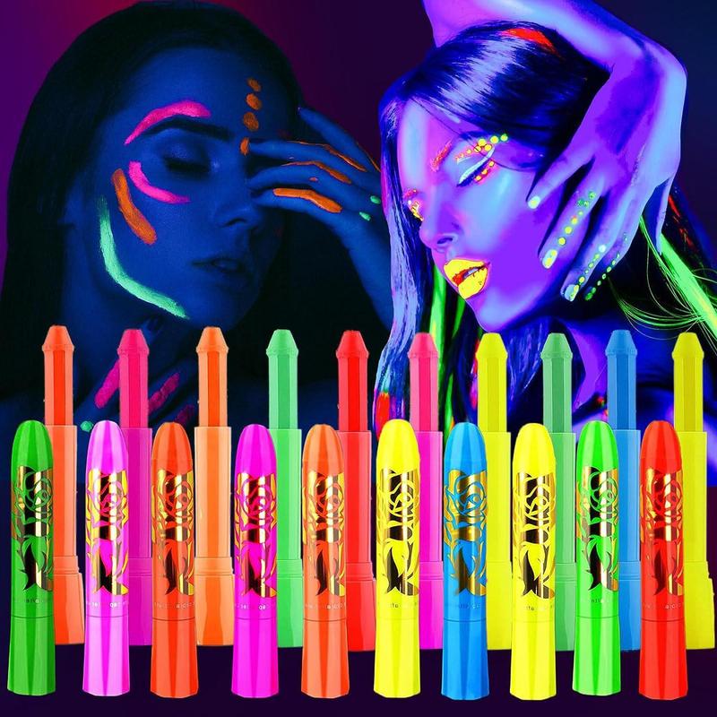 Glow in The Dark Face Paint Stick, 1 Set 10 Colors UV Light Face Body Paint Stick, Marker Pen for Cosplay Party, Party Supplies