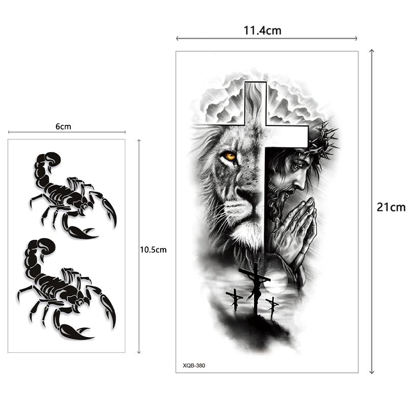 Teens 36 Sheets Large Black Arm Temporary Tattoos For Men Forearm Women Thigh, Half Sleeve Animals Lion Tiger Wolf Temp Tattoo Stickers Adults, Death Skull Compass Flower Fake Tattoos That Look Real Durable  Teens