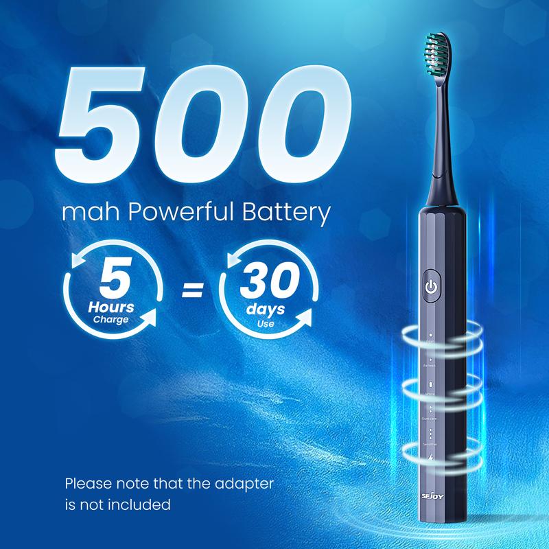 SEJOY Sonic Electric Toothbrush Rechargeable Power 5 Modes Timer, With 8 Brush Heads