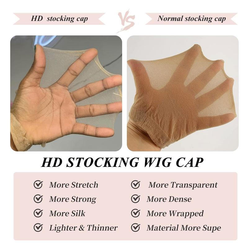 Bling Hair 1Pack with 2pcs Plain beige hair net Wig Caps High Quality Hair Nets Weave Nylon Stretchy Lace Front Wig Cap for Women Men