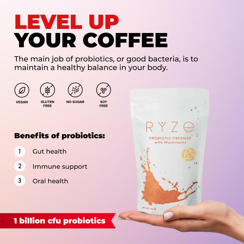 RYZE Probiotic Creamer with 6 Superfood Mushrooms & 1 Billion CFUs of Probiotics