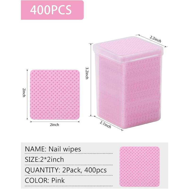 Lint Free Nail Wipes, 400 PCS Non-Woven Fabric Nail Cleaning Pads Pink Lash Extensions Glue Cleaning Wipes Nail Salon Supplies (400 PCS)