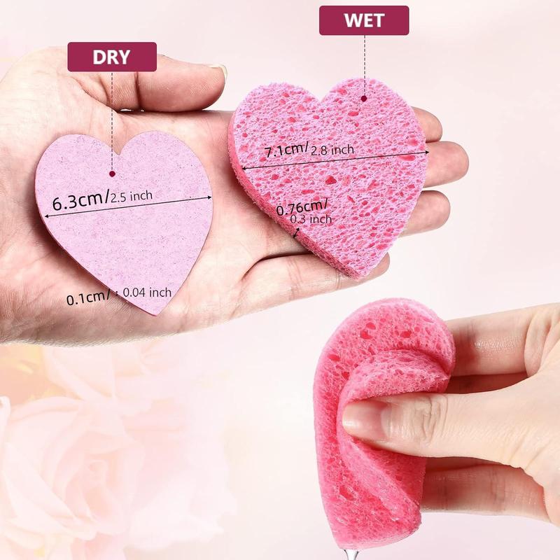 Comfort Skincare Heart Shaped Facial Cleansing Sponge, 60pcs Heart-shaped Compressed Facial Sponge, Professional Cosmetic Spa Facial Sponges, Summer Gift, Beauty Blenders