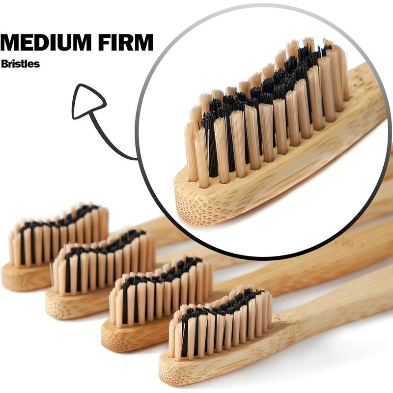 20 Count Bamboo Toothbrushes (Soft+Medium), Natural Wood Toothbrushes Bulk, Eco-Friendly, BPA Free, Biodegradable & Compostable Charcoal Wooden - Reusable Travel Toothbrushes