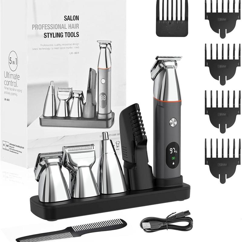 5 in 1 Electric Hair Trimmer Kit, 1 Box Waterproof Electric Hair Clipper, Multifunctional Hair Trimmer, Professional Hair Trimmer for Home & Salon Use, Christmas Gift, Fall Essentials, Ideal Winter Gift