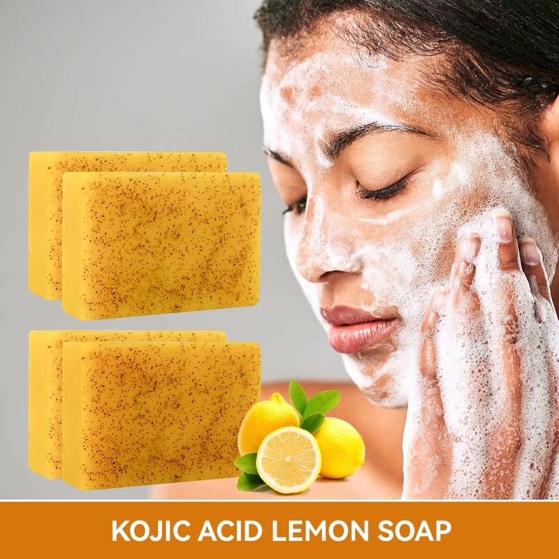 3PCS Turmeric & Kojic Acid Brightening Soap, Kojic Acid Soap, Soap Body Care Body Wash Lemon Flawless Organic  with Soap Saver Bags Skin Care Cleansing Comfort Skin Repair Cleanser