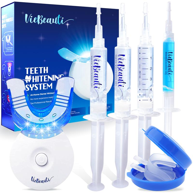 VieBeauti Teeth Whitening Kit - 5X LED Light Tooth Whitener with 35% Carbamide Peroxide, Mouth Trays, Remineralizing Gel and Tray Case - Built-in 10 Minute Timer Restores Your Gleaming White Smile Oral Gentle Black Friday Christmas gift