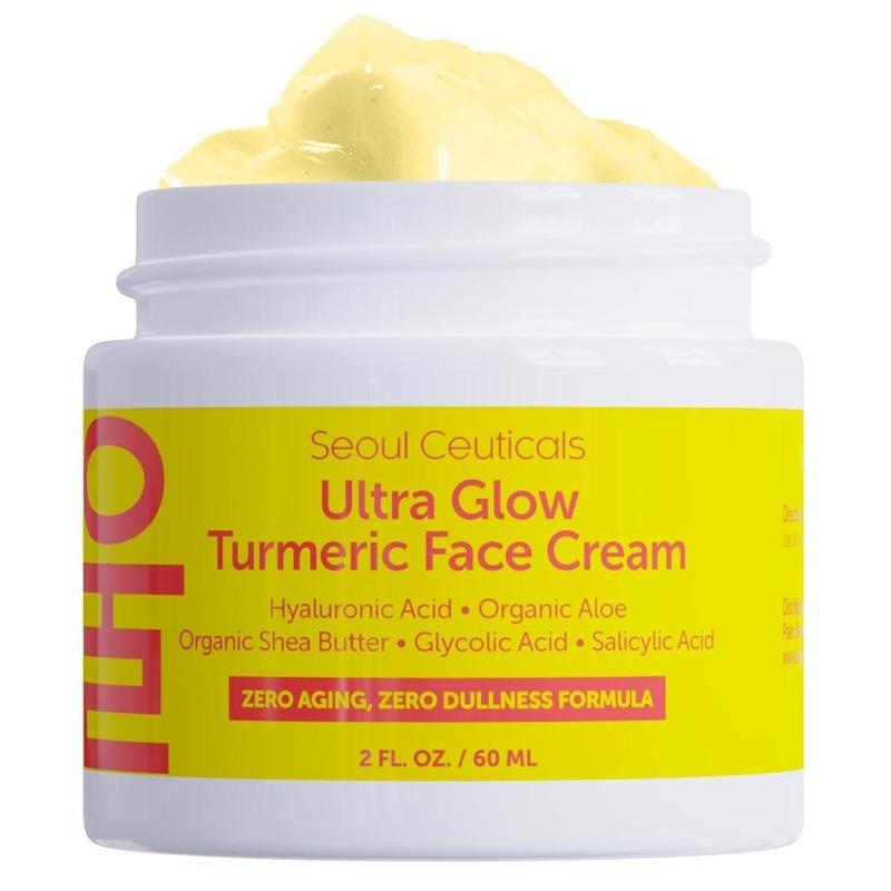 Seoul Ultra Glow Turmeric Face Moisturizer with Hyaluronic Acid, Organic Shea Butter, Glycolic Acid, and Salicylic Acid - Korean Skincare for Youthful Skin, Comfort  & Skin Repair