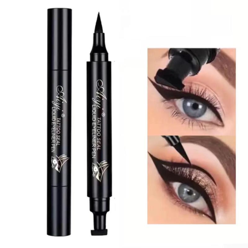 Summer Double-ended Eyeliner with Seal, Waterproof Long Lasting Eyeliner Pen, Professional Daily Makeup Accessories, Cosmetic Gift, Eyeliner Stamp, Eye Cosmetic for Music Festival Makeup, Summer Gift