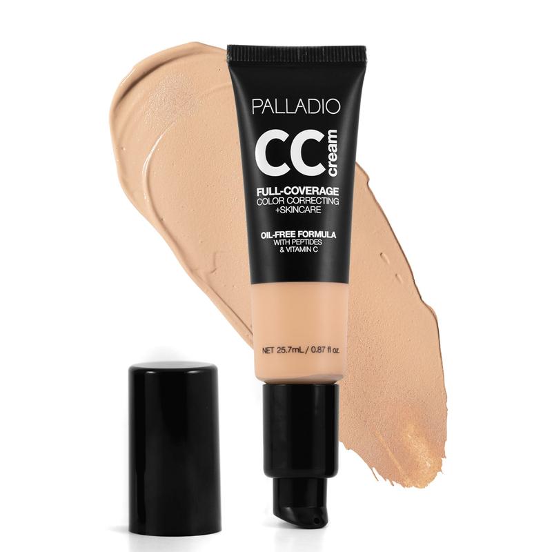 Palladio Full-Coverage Color Correction CC Cream, Oil-Free with Peptides & Vitamin C, Best for Correcting Redness and Uneven Skin Tone, Buildable Foundation Coverage, Vegan and Cruelty-Free