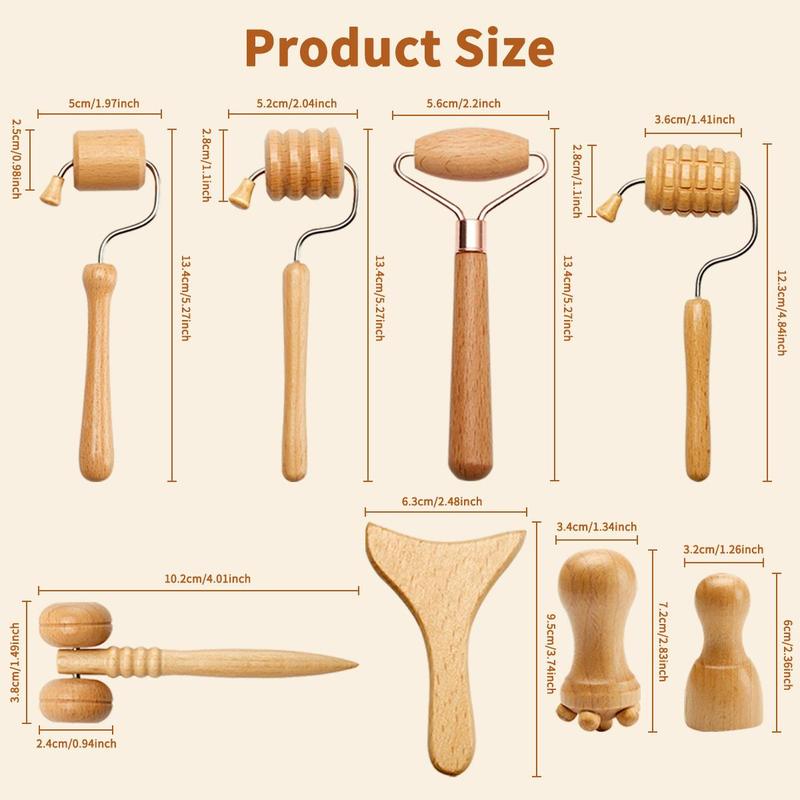 Wooden Facial Massage Tool Set, 8 Counts set Manual Massage Tool for Face Sculpting, Personal Face Massager, Body Care Tool for Women