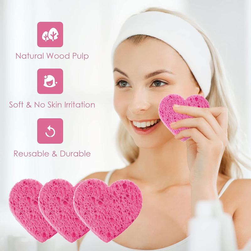 Comfort Skincare Heart Shaped Facial Cleansing Sponge, 60pcs Heart-shaped Compressed Facial Sponge, Professional Cosmetic Spa Facial Sponges, Summer Gift, Beauty Blenders