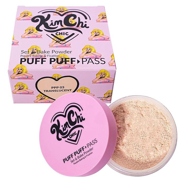 BIG SALE***Kimchi Chic Beauty Puff Puff Pass Set and Bake Powder, Loose Face Powder with Extra Fluffy Setting Powder Puff, Soft Natural Face Makeup for Uneven Skin Tone, 03 Translucent